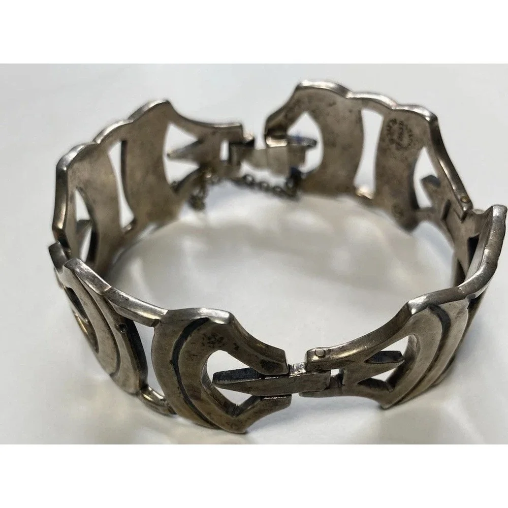 Vintage Mexican Sterling Silver Bracelet Taxco 925 Tongue Clasp 65g 1950s Estate